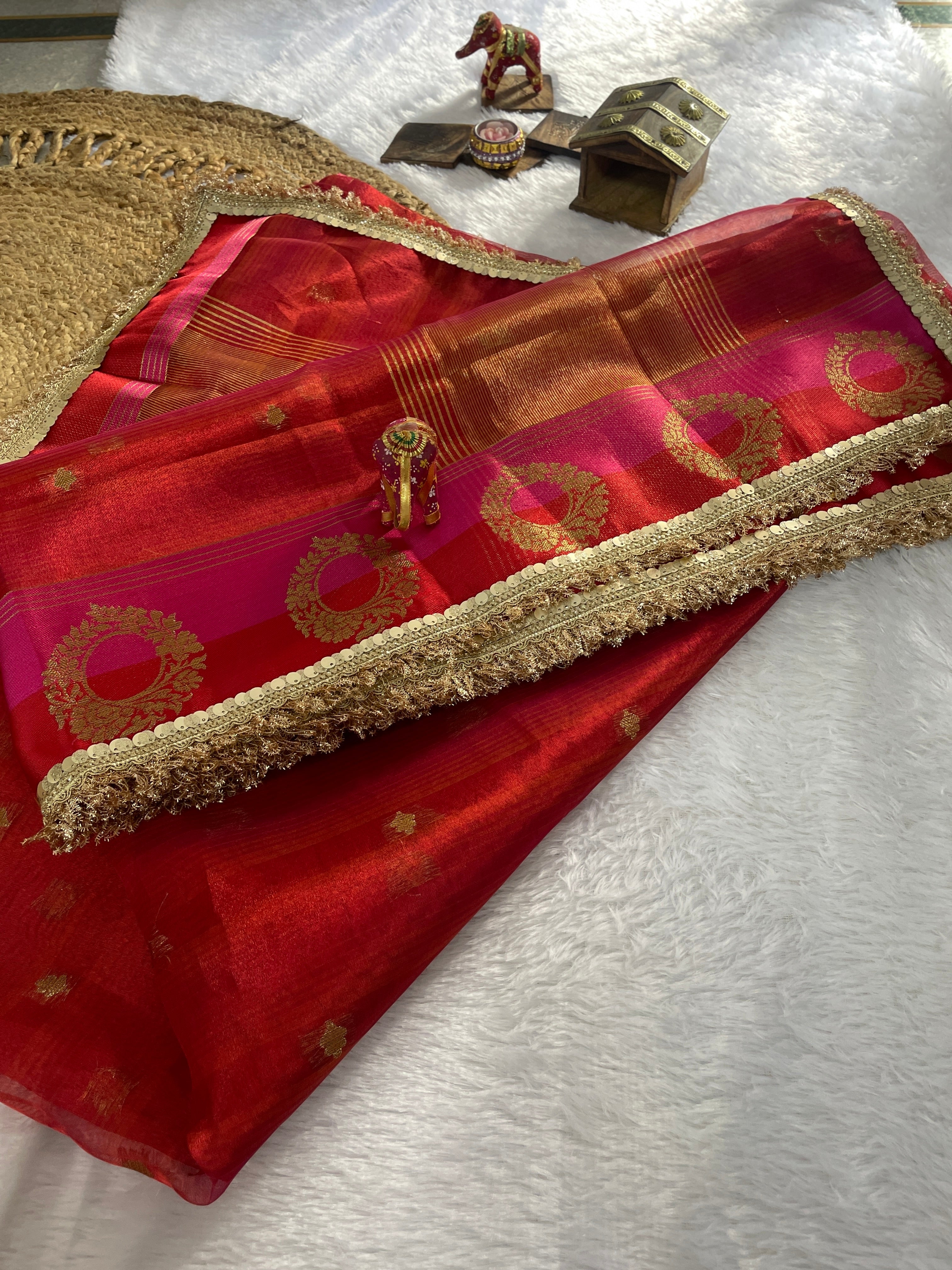 Red Ombre -Banarasi Tissue Silk Saree