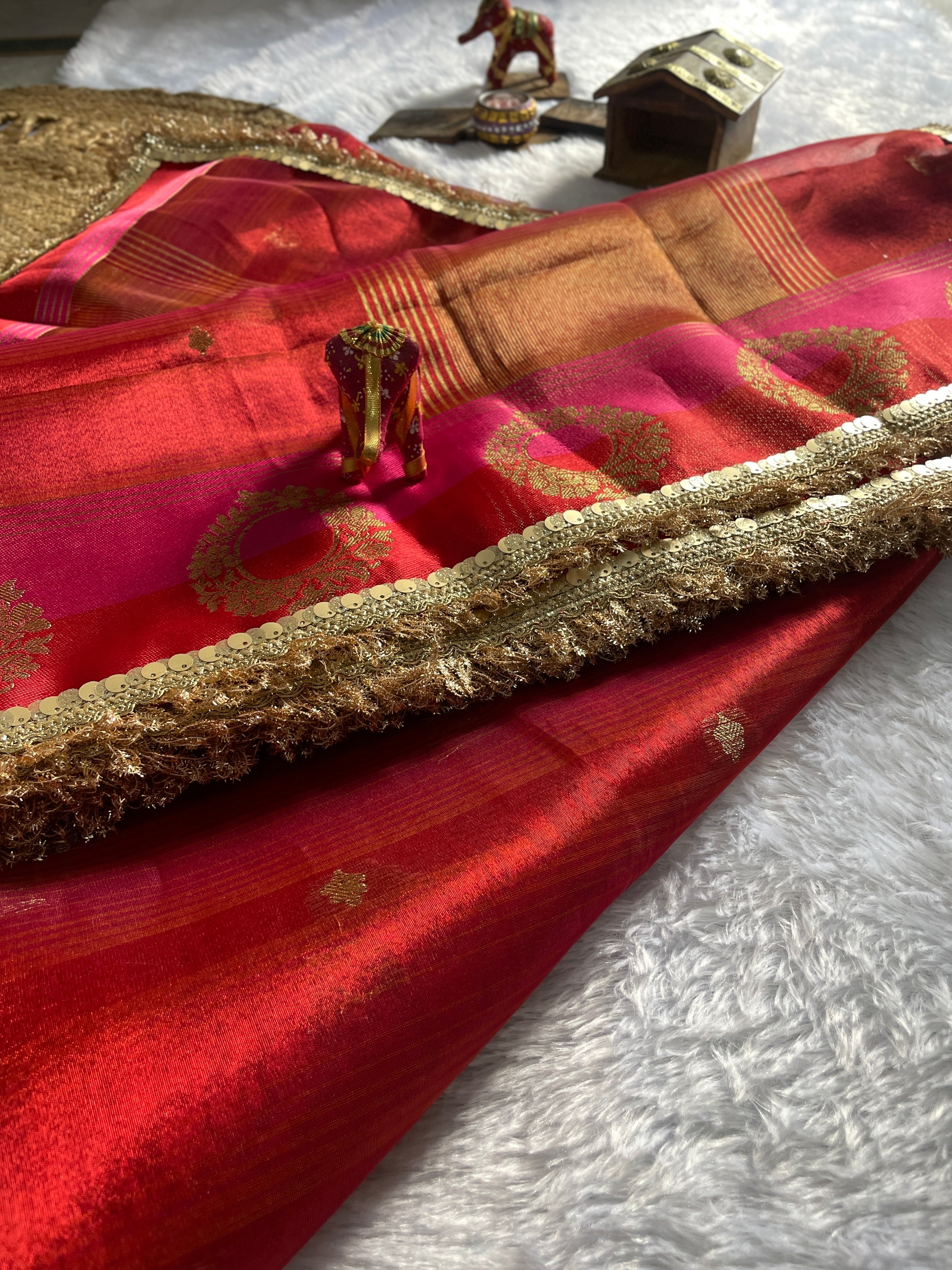 Red Ombre -Banarasi Tissue Silk Saree