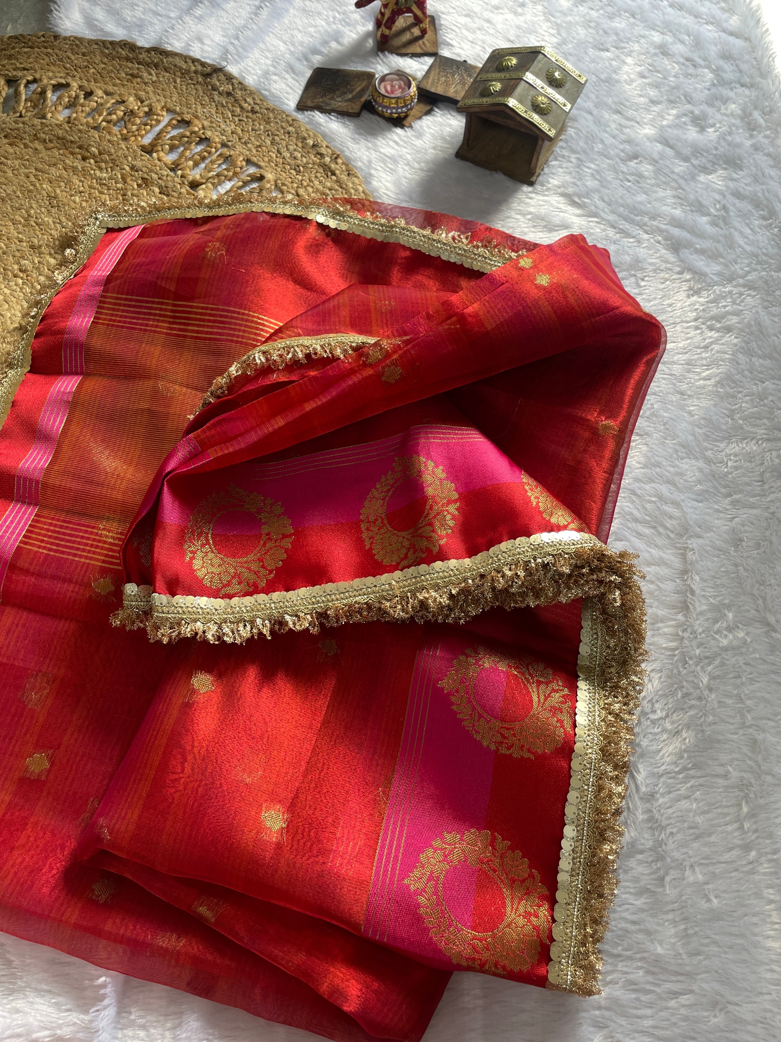 Red Ombre -Banarasi Tissue Silk Saree