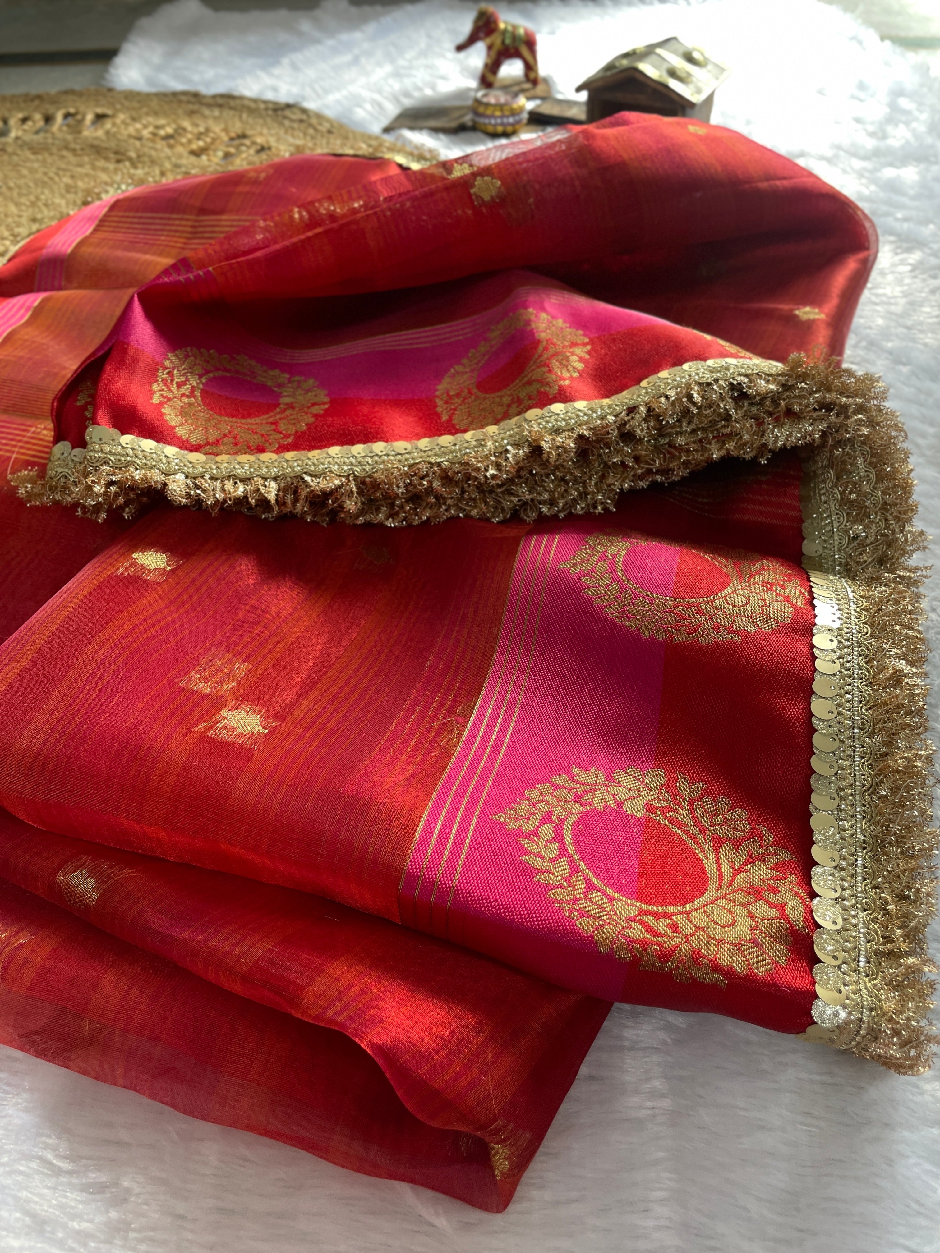 Red Ombre -Banarasi Tissue Silk Saree