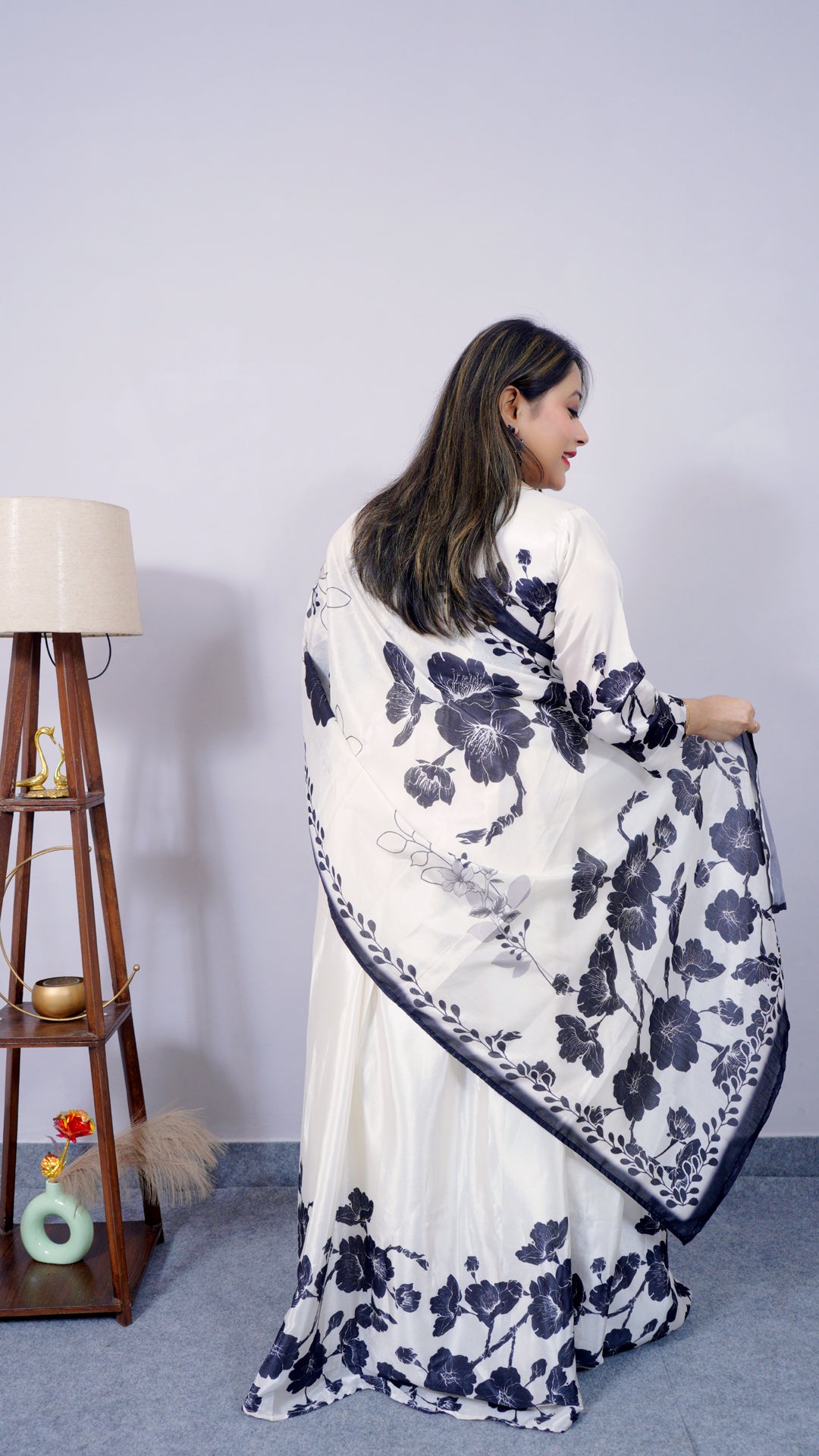 Back view of ivory two-piece gown set – elegant ethnic wear for women