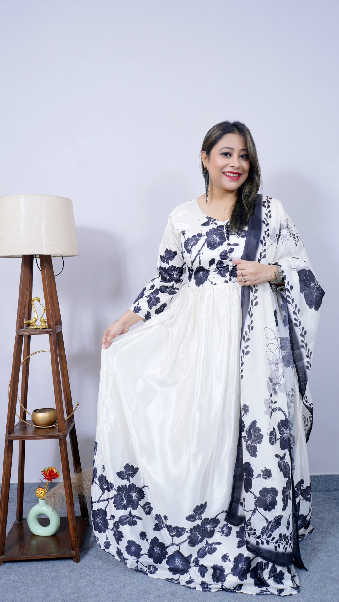 Fabric texture of ivory two-piece gown set – Riwayat festive collection