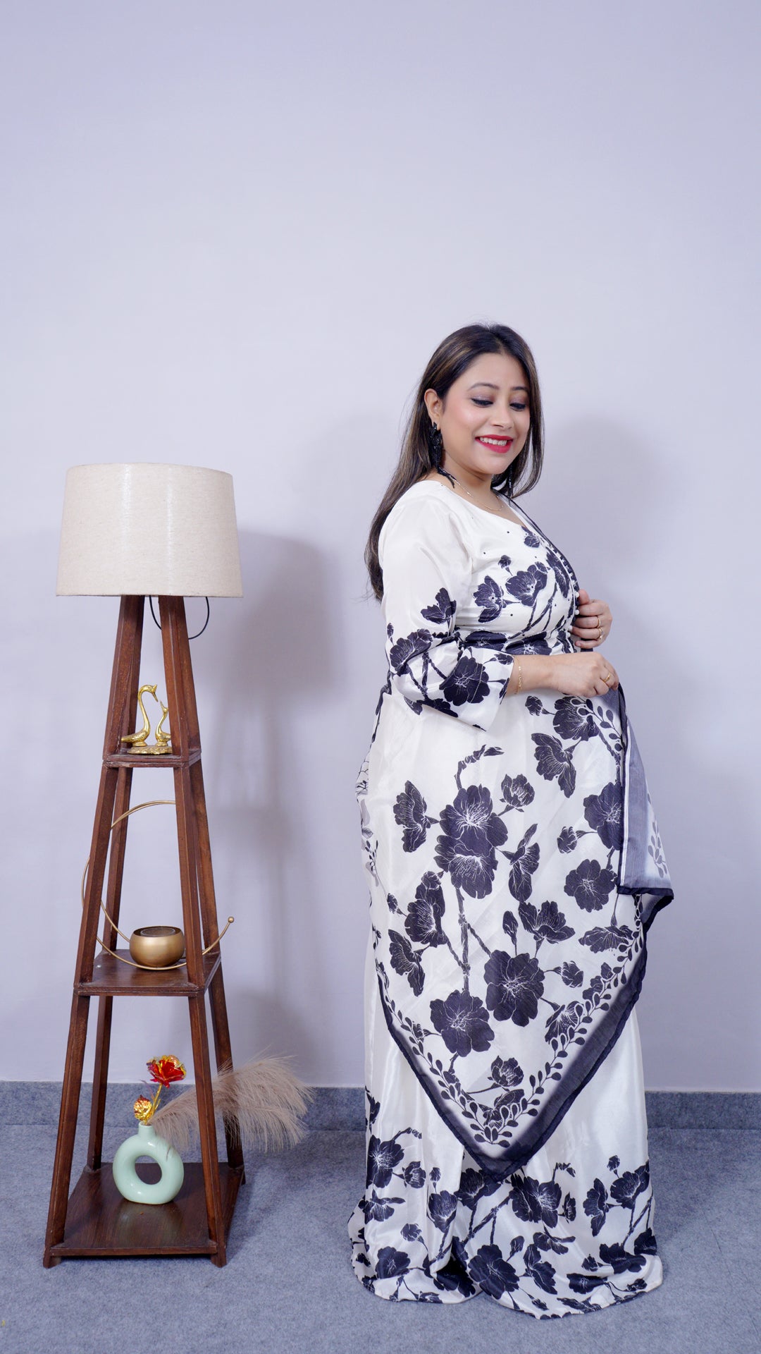 Model styling ivory two-piece gown set – Riwayat designer festive wear